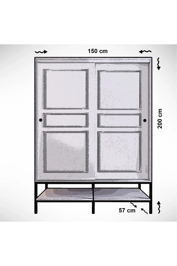 Pasific Home Martin 2 Kapaklı Sürgülü Gardırop Elbise Dolabı,150 cm, Beyaz & Beyaz Mermer