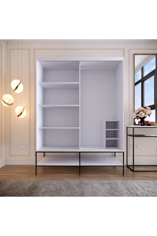 Pasific Home Martin 2 Kapaklı Sürgülü Gardırop Elbise Dolabı,150 cm, Beyaz & Beyaz Mermer