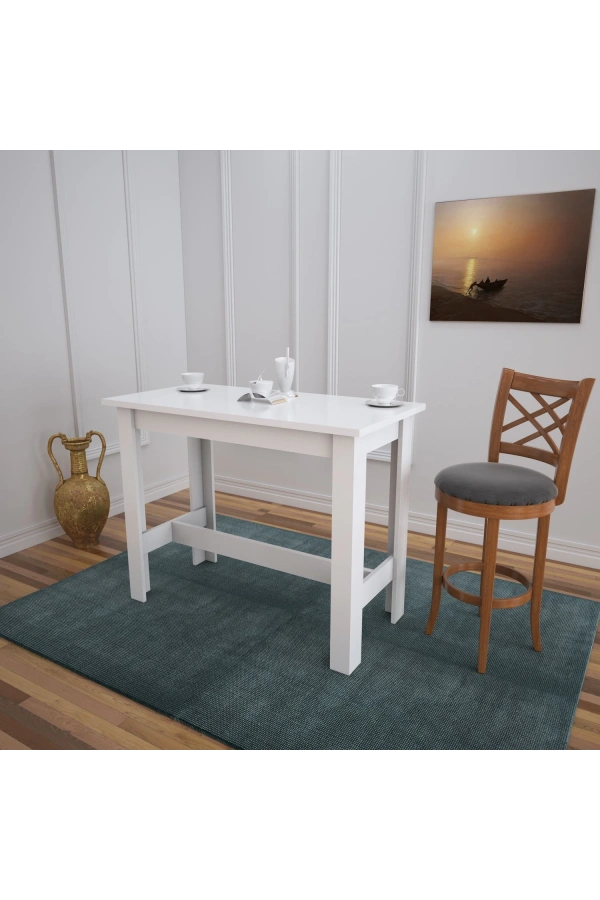Pasific Home Barra Bar Masası Yüksek Yemek Masası, Parlak Beyaz, 120x60
