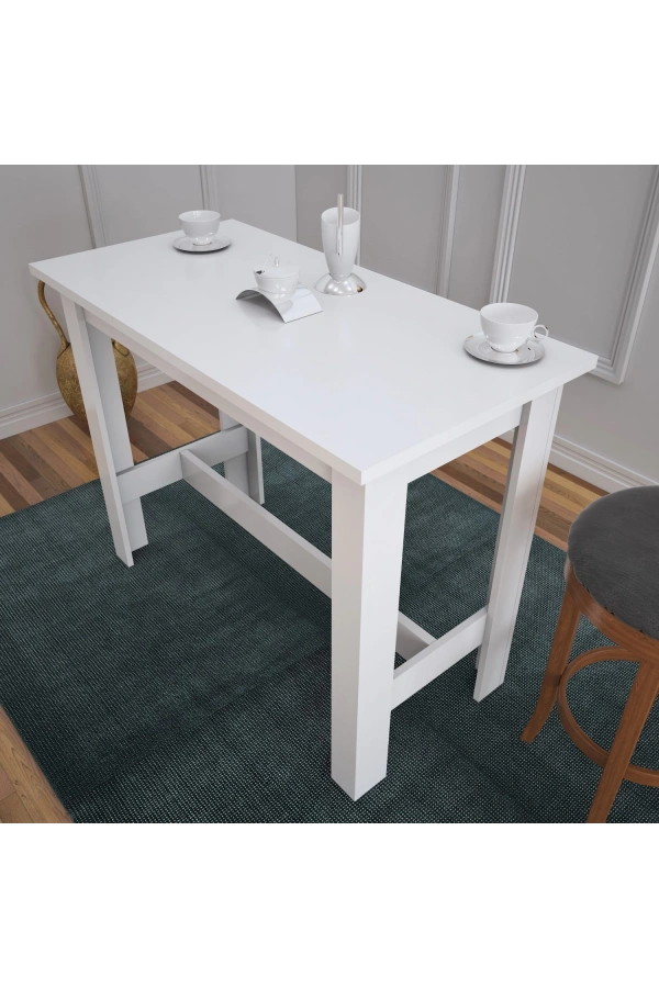 Pasific Home Barra Bar Masası Yüksek Yemek Masası, Parlak Beyaz, 120x60