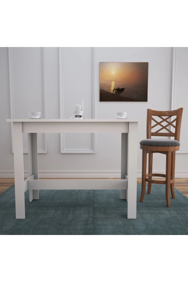 Pasific Home Barra Bar Masası Yüksek Yemek Masası, Parlak Beyaz, 120x60