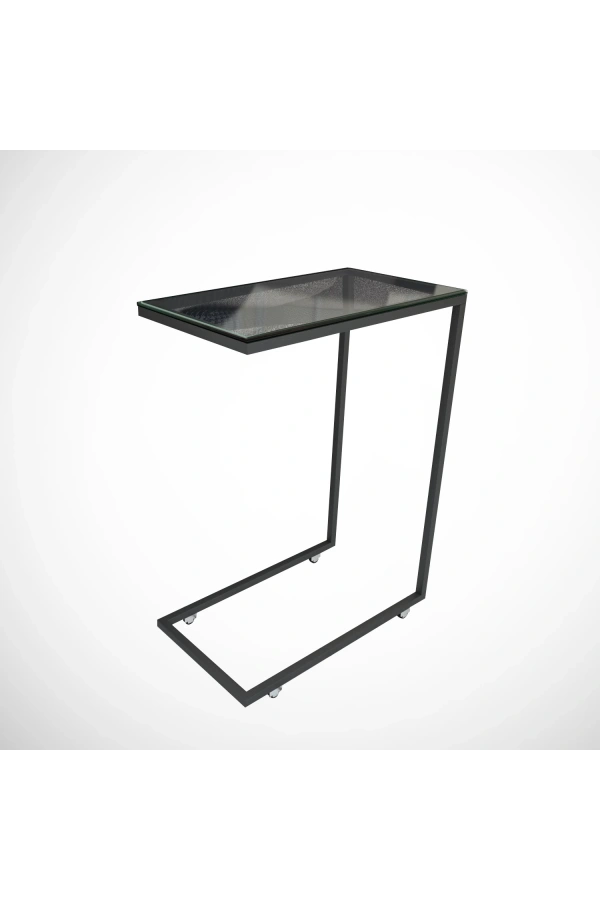 Pasific Home Callen Cam Yan Sehpa, Metal Tekerlekli Yan Sehpa ,Cam