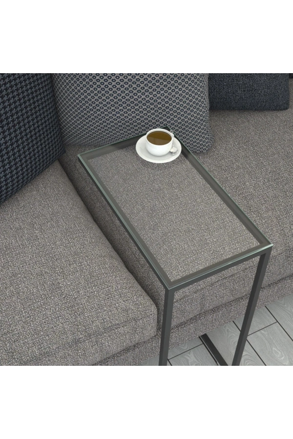 Pasific Home Callen Cam Yan Sehpa, Metal Tekerlekli Yan Sehpa ,Cam