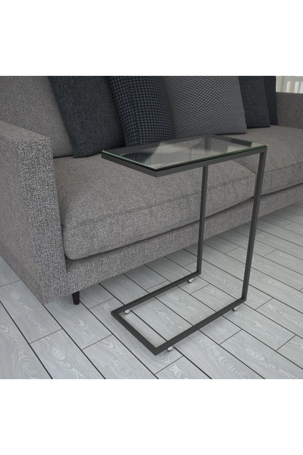 Pasific Home Callen Cam Yan Sehpa, Metal Tekerlekli Yan Sehpa ,Cam