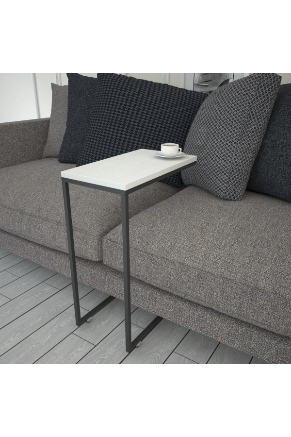 Pasific Home Callen Yan Sehpa, Metal Tekerlekli Yan Sehpa ,Ahşap Beyaz