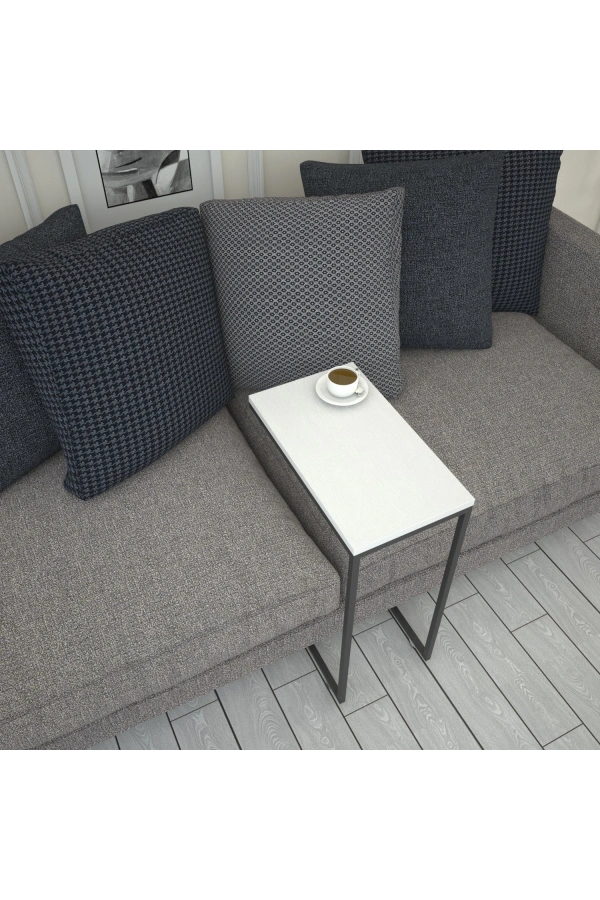 Pasific Home Callen Yan Sehpa, Metal Tekerlekli Yan Sehpa ,Ahşap Beyaz