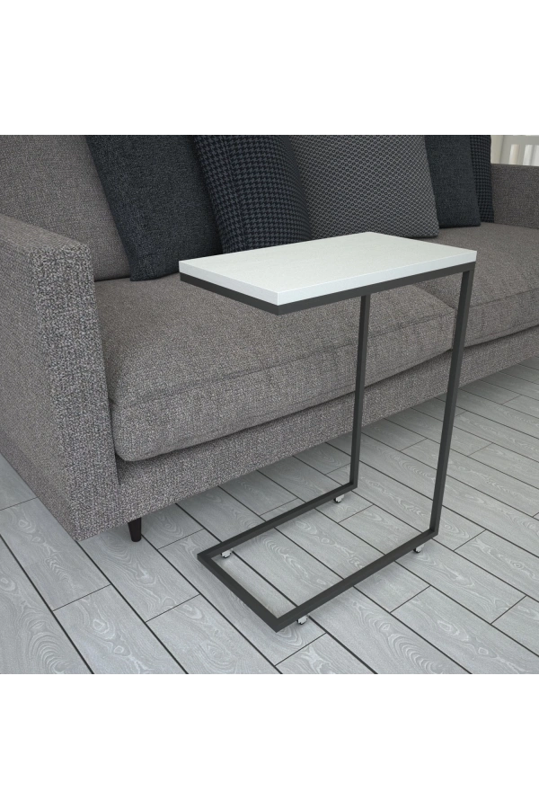 Pasific Home Callen Yan Sehpa, Metal Tekerlekli Yan Sehpa ,Ahşap Beyaz