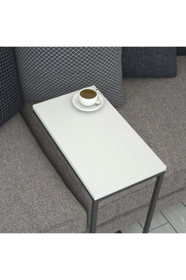 Pasific Home Callen Yan Sehpa, Metal Tekerlekli Yan Sehpa ,Ahşap Beyaz