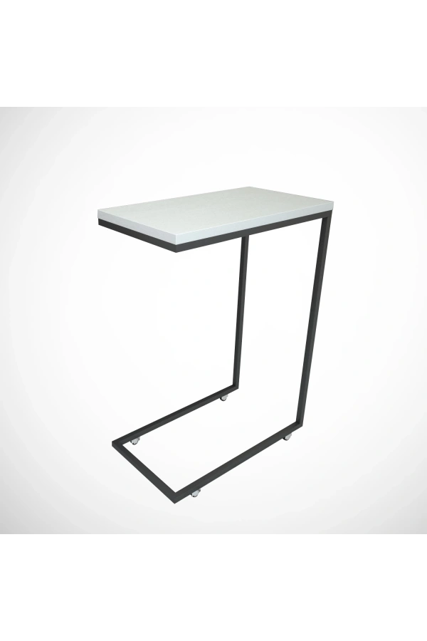 Pasific Home Callen Yan Sehpa, Metal Tekerlekli Yan Sehpa ,Ahşap Beyaz