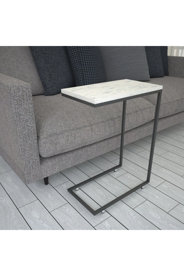 Pasific Home Callen Yan Sehpa, Metal Tekerlekli Yan Sehpa ,Beyaz Mermer
