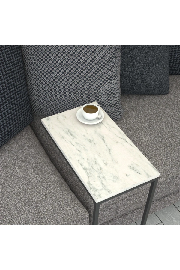 Pasific Home Callen Yan Sehpa, Metal Tekerlekli Yan Sehpa ,Beyaz Mermer