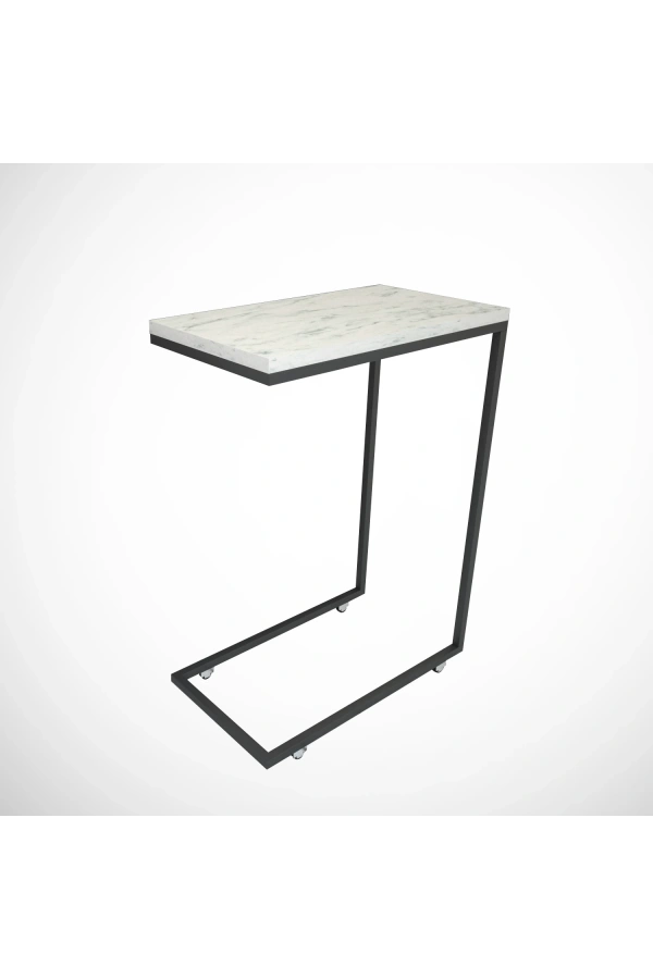 Pasific Home Callen Yan Sehpa, Metal Tekerlekli Yan Sehpa ,Beyaz Mermer