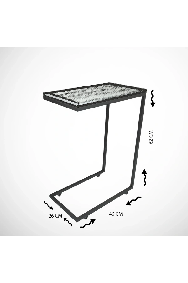 Pasific Home Callen Yan Sehpa, Metal Tekerlekli Yan Sehpa ,Beyaz Mermer