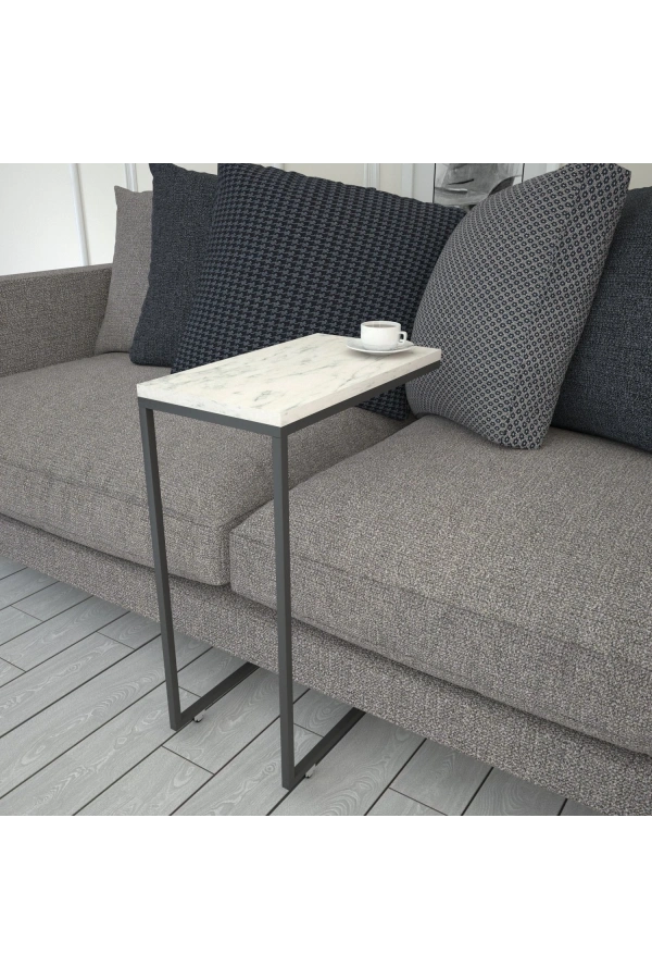 Pasific Home Callen Yan Sehpa, Metal Tekerlekli Yan Sehpa ,Beyaz Mermer