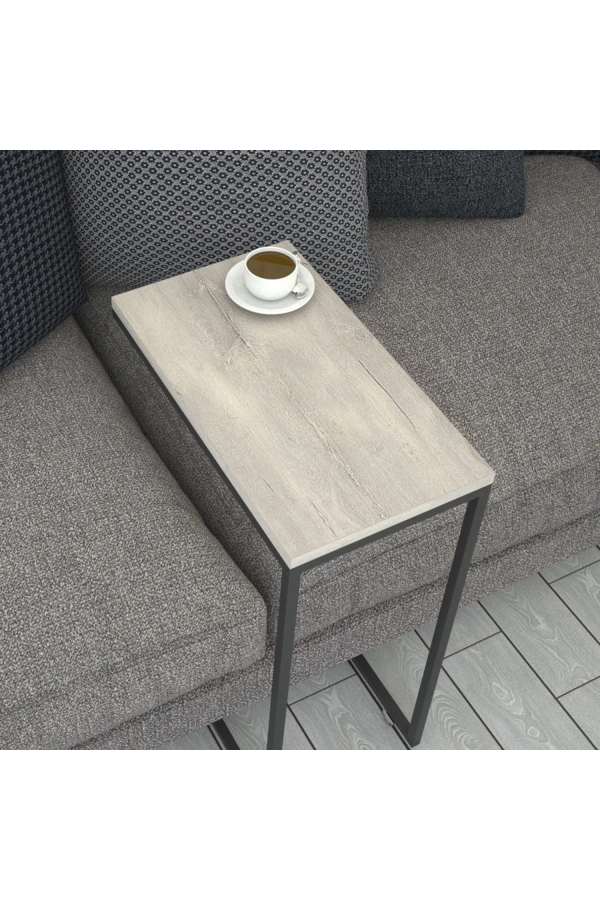 Pasific Home Callen Yan Sehpa, Metal Tekerlekli Yan Sehpa ,Beyaz Meşe