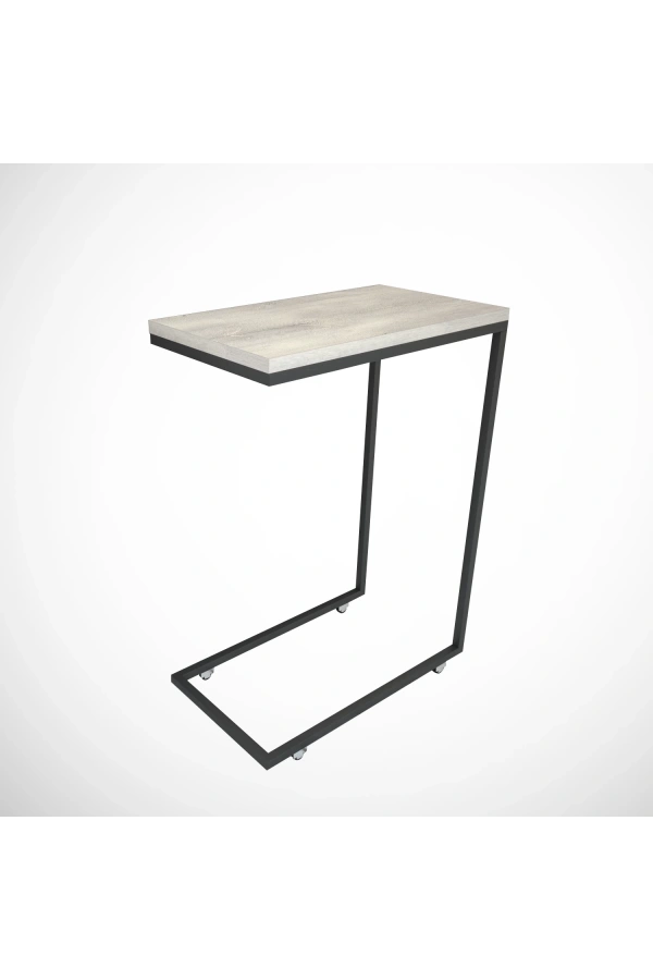 Pasific Home Callen Yan Sehpa, Metal Tekerlekli Yan Sehpa ,Beyaz Meşe