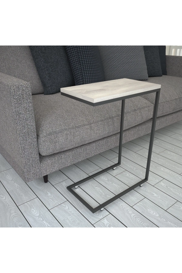 Pasific Home Callen Yan Sehpa, Metal Tekerlekli Yan Sehpa ,Beyaz Meşe