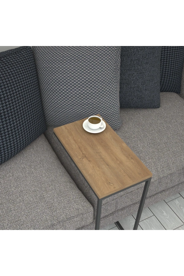 Pasific Home Callen Yan Sehpa, Metal Tekerlekli Yan Sehpa , Koyu Meşe