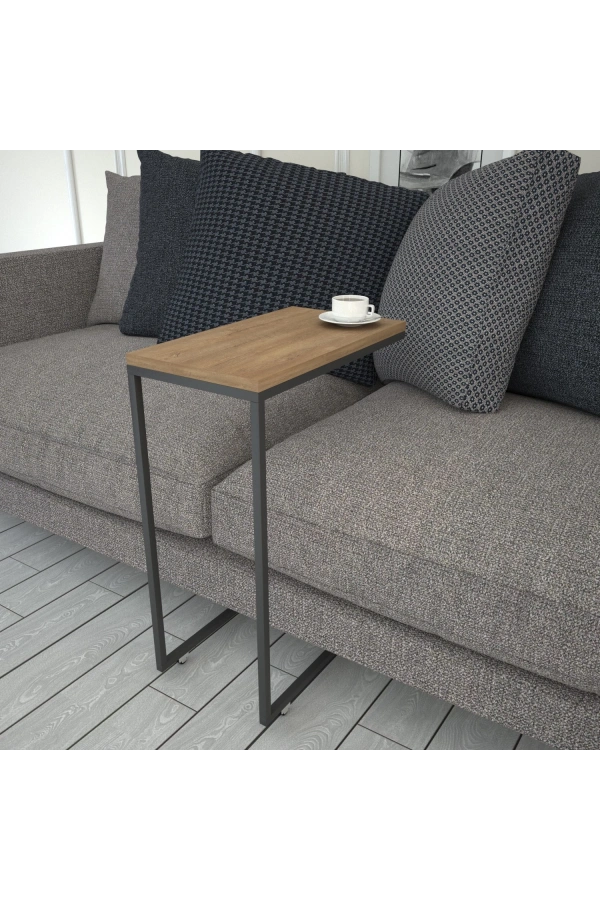 Pasific Home Callen Yan Sehpa, Metal Tekerlekli Yan Sehpa , Koyu Meşe