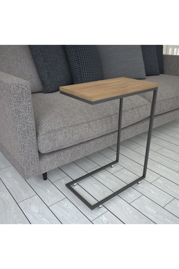 Pasific Home Callen Yan Sehpa, Metal Tekerlekli Yan Sehpa , Koyu Meşe