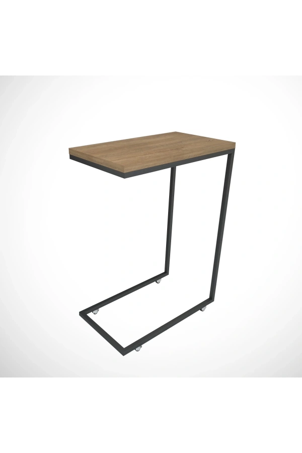 Pasific Home Callen Yan Sehpa, Metal Tekerlekli Yan Sehpa , Koyu Meşe