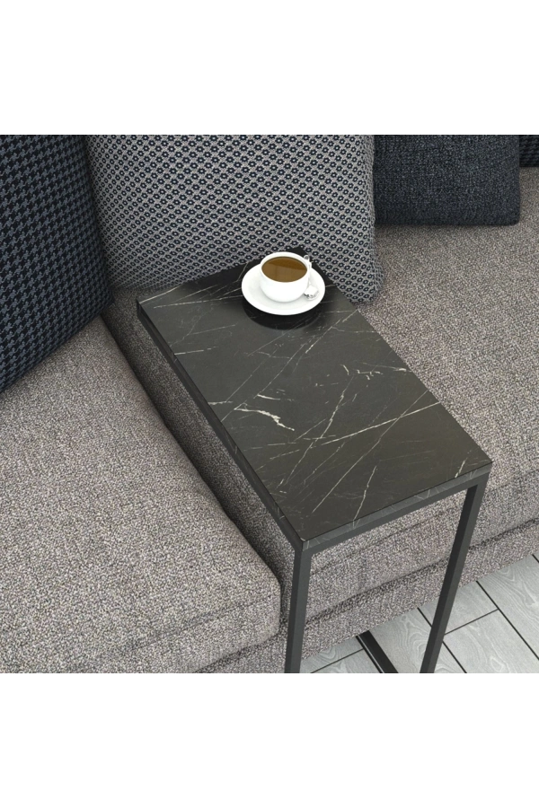 Pasific Home Callen Yan Sehpa, Metal Tekerlekli Yan Sehpa ,Siyah Mermer