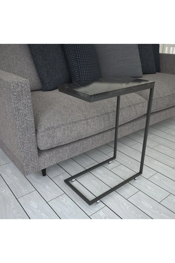 Pasific Home Callen Yan Sehpa, Metal Tekerlekli Yan Sehpa ,Siyah Mermer