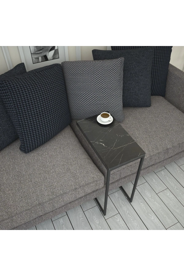 Pasific Home Callen Yan Sehpa, Metal Tekerlekli Yan Sehpa ,Siyah Mermer