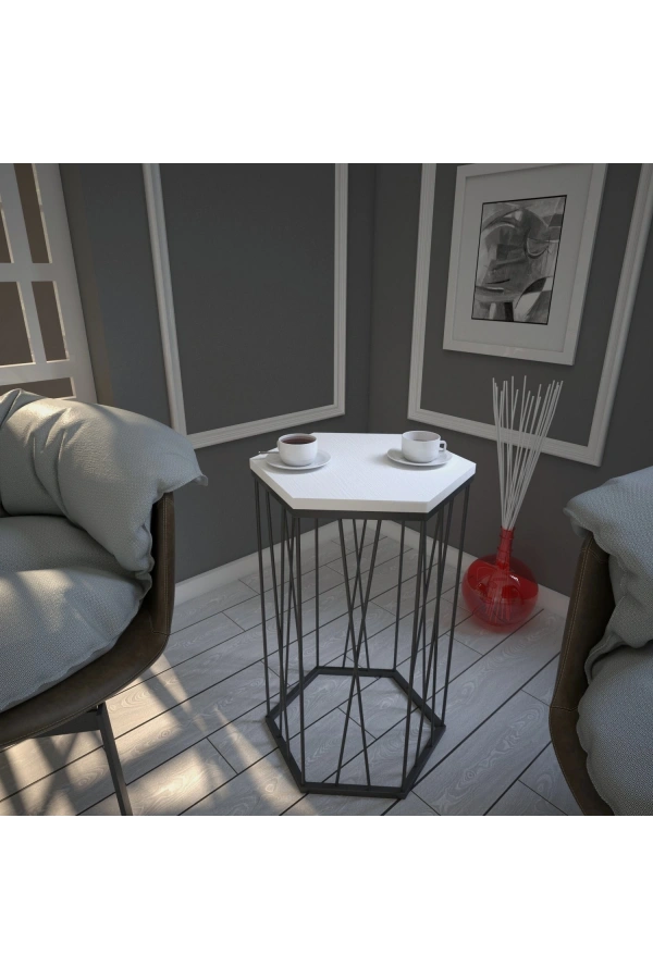 Pasific Home Cetrus Yan Sehpa, Metal Servis Sehpası, Ahşap Beyaz