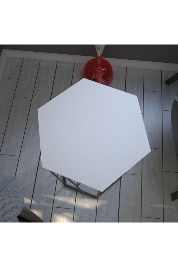 Pasific Home Cetrus Yan Sehpa, Metal Servis Sehpası, Ahşap Beyaz