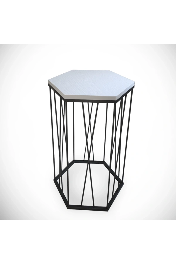 Pasific Home Cetrus Yan Sehpa, Metal Servis Sehpası, Ahşap Beyaz