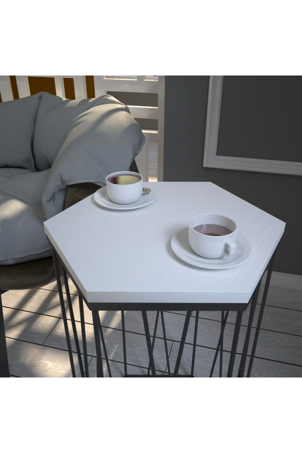 Pasific Home Cetrus Yan Sehpa, Metal Servis Sehpası, Ahşap Beyaz