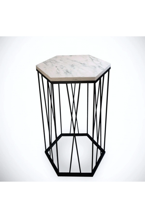 Pasific Home Cetrus Yan Sehpa, Metal Servis Sehpası, Beyaz Mermer