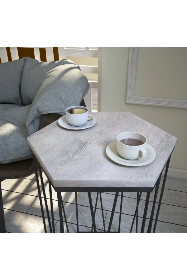 Pasific Home Cetrus Yan Sehpa, Metal Servis Sehpası, Beyaz Meşe