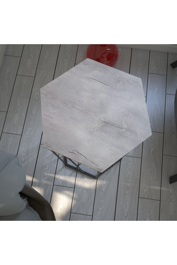 Pasific Home Cetrus Yan Sehpa, Metal Servis Sehpası, Beyaz Meşe