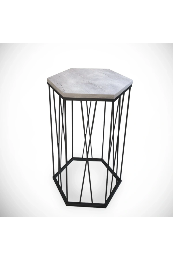 Pasific Home Cetrus Yan Sehpa, Metal Servis Sehpası, Beyaz Meşe