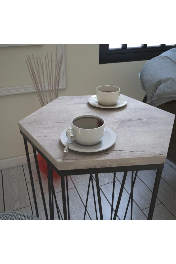 Pasific Home Cetrus Yan Sehpa, Metal Servis Sehpası, Beyaz Meşe