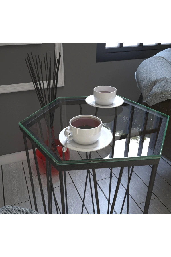 Pasific Home Cetrus Yan Sehpa, Metal Servis Sehpası, Cam