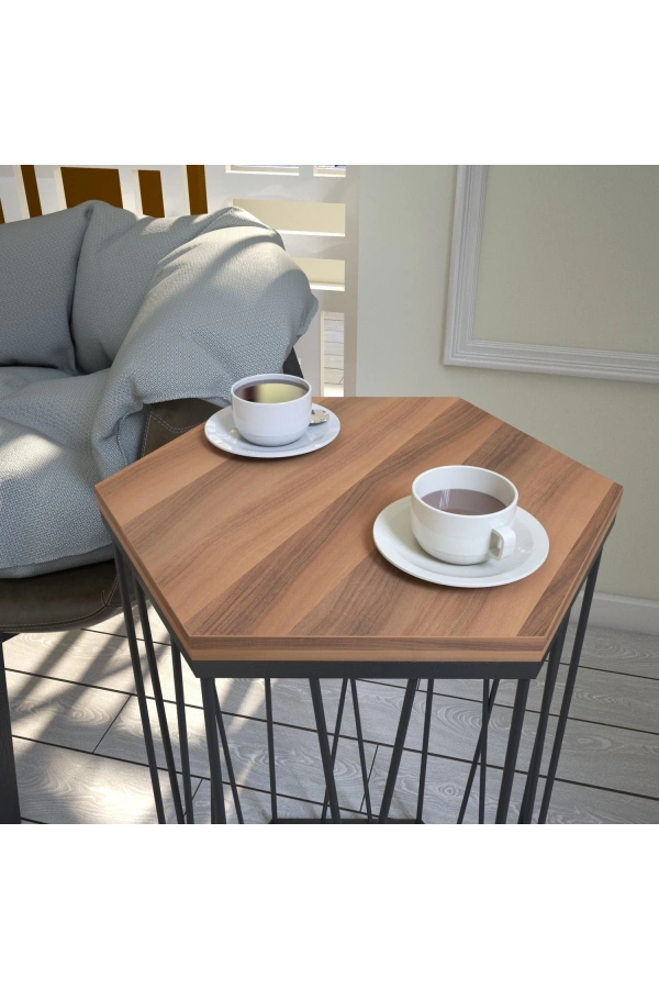 Pasific Home Cetrus Yan Sehpa, Metal Servis Sehpası, Ceviz