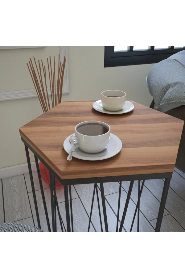 Pasific Home Cetrus Yan Sehpa, Metal Servis Sehpası, Ceviz