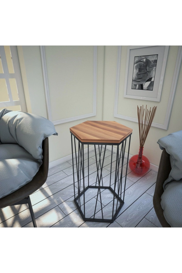 Pasific Home Cetrus Yan Sehpa, Metal Servis Sehpası, Ceviz