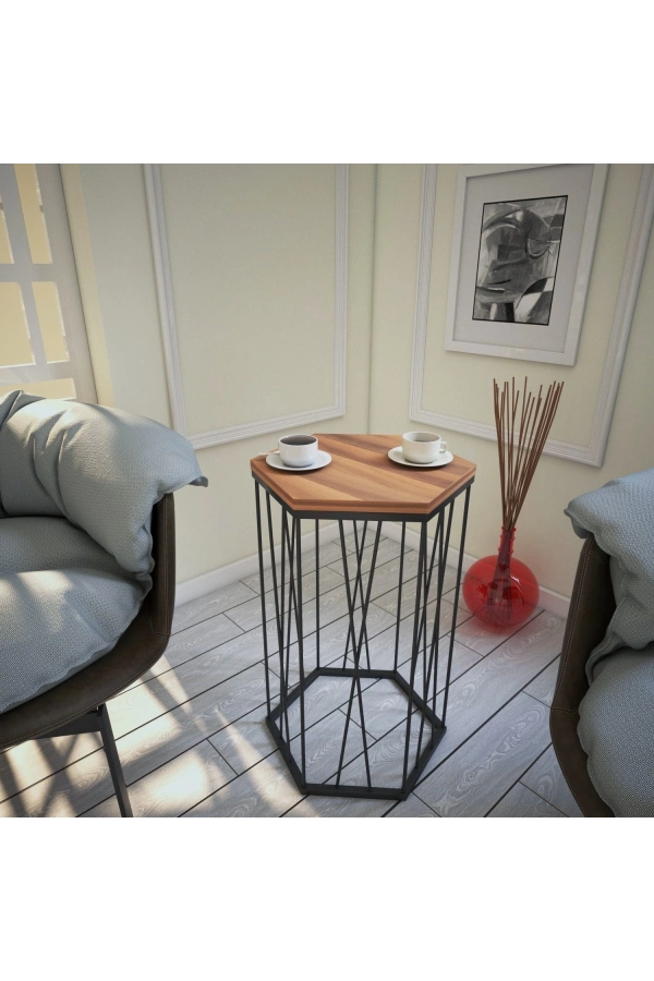 Pasific Home Cetrus Yan Sehpa, Metal Servis Sehpası, Ceviz