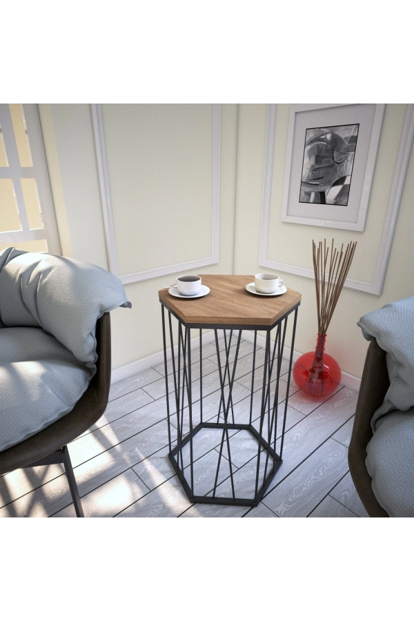 Pasific Home Cetrus Yan Sehpa, Metal Servis Sehpası, Koyu Meşe