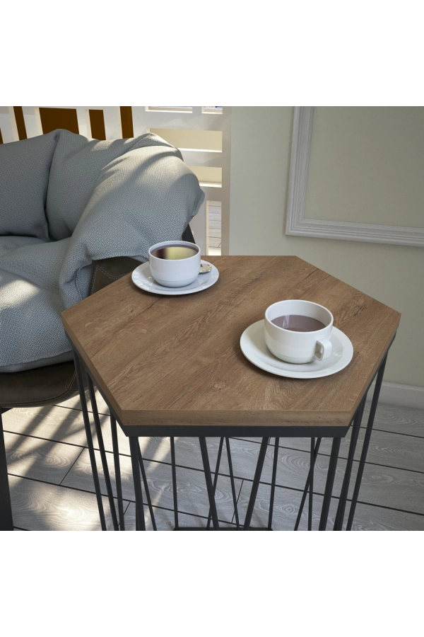 Pasific Home Cetrus Yan Sehpa, Metal Servis Sehpası, Koyu Meşe