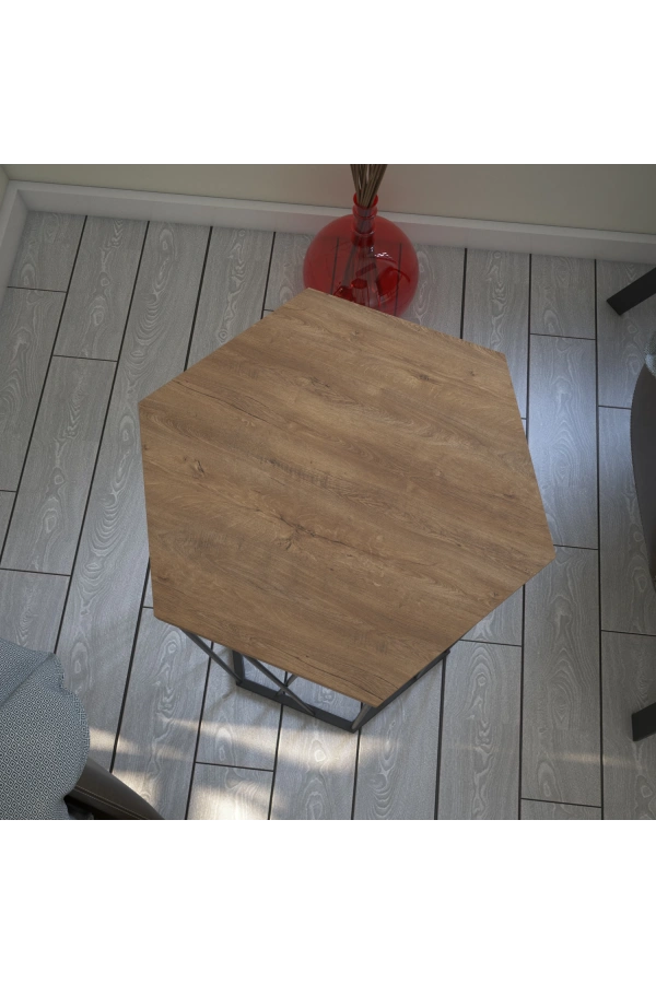 Pasific Home Cetrus Yan Sehpa, Metal Servis Sehpası, Koyu Meşe