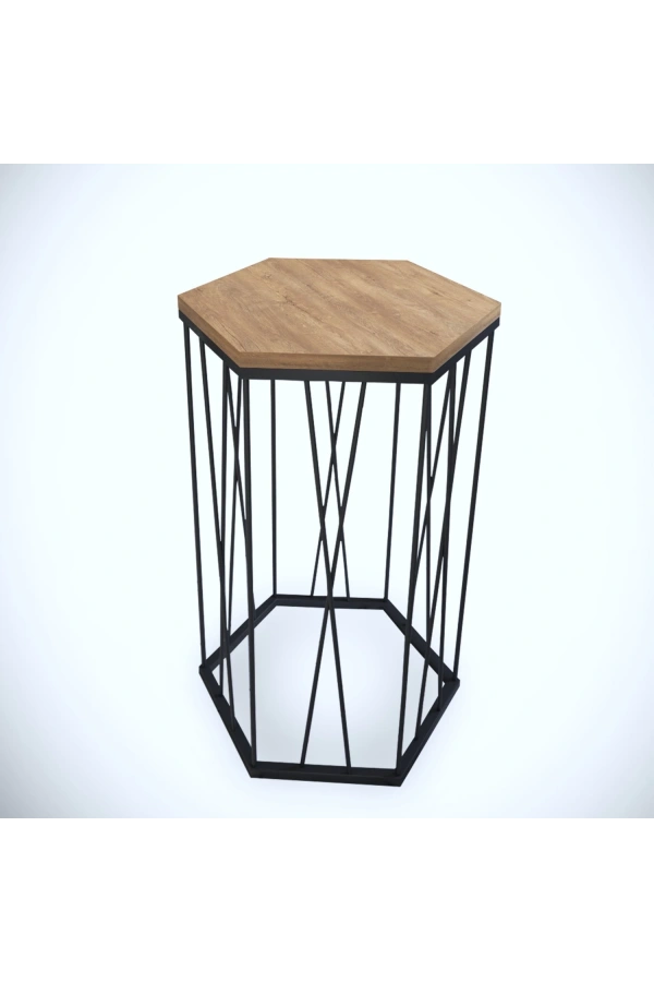 Pasific Home Cetrus Yan Sehpa, Metal Servis Sehpası, Koyu Meşe