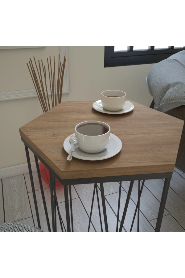 Pasific Home Cetrus Yan Sehpa, Metal Servis Sehpası, Koyu Meşe