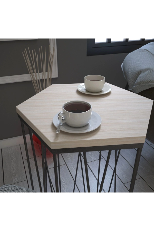 Pasific Home Cetrus Yan Sehpa, Metal Servis Sehpası, Meşe