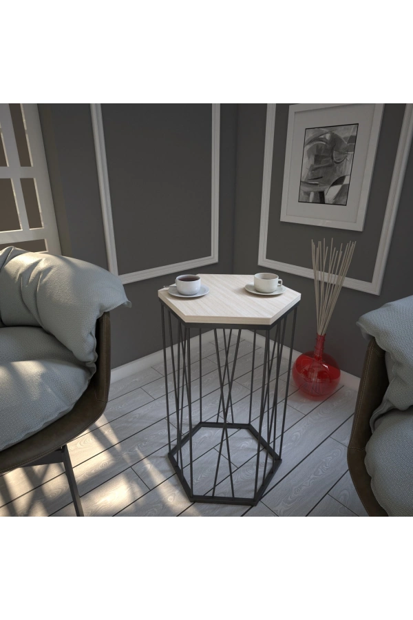 Pasific Home Cetrus Yan Sehpa, Metal Servis Sehpası, Meşe