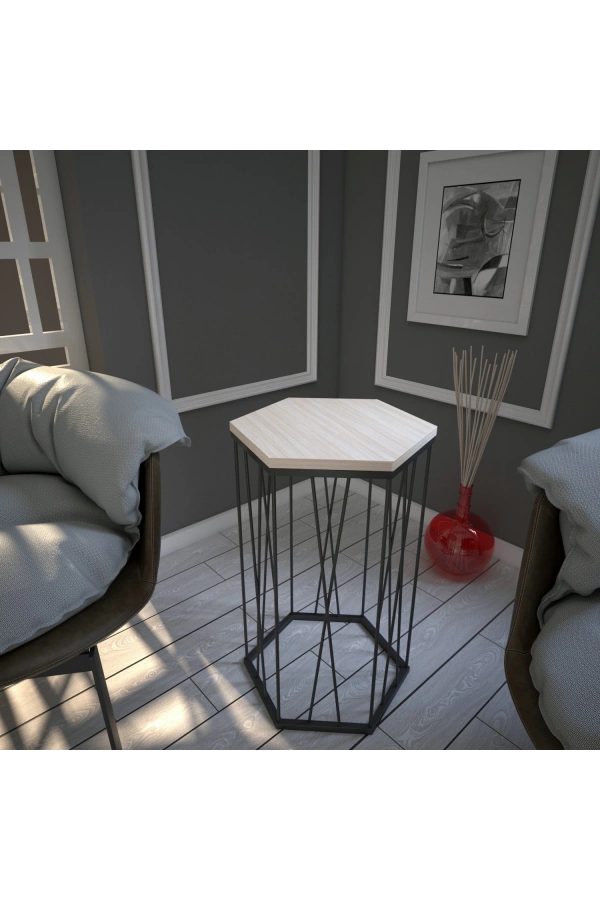 Pasific Home Cetrus Yan Sehpa, Metal Servis Sehpası, Meşe